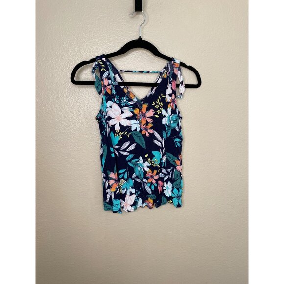 ANA A New Approach Floral Print Navy Sleeveless Top‎ With V-Neck XS Rayon - Picture 2 of 6